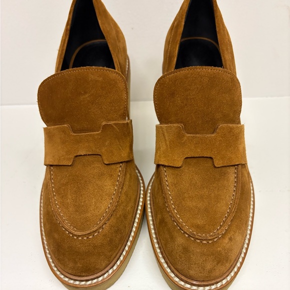 Hermes Didi 70 Cognac Suede Loafers With Heel Sz. 7.5 - Picture 1 of 6